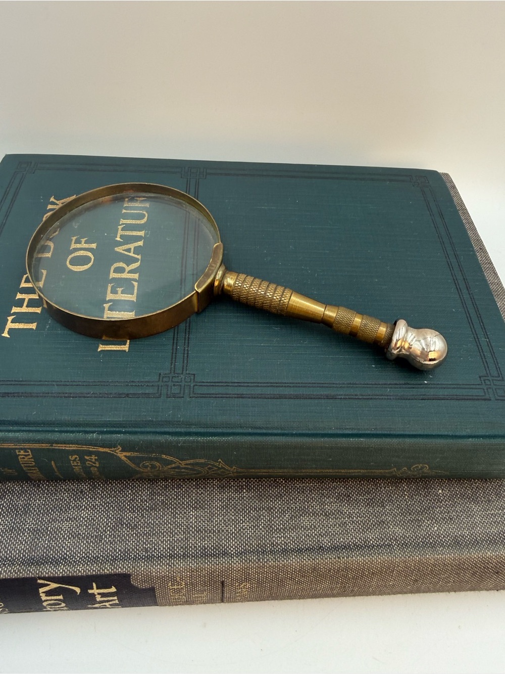 Vintage Two Tone Metal Magnifying Glass 6.5”